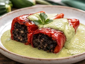 PIMIENTOS RELLENOS DE MORCILLA CON SALSA DE CALABACÍN