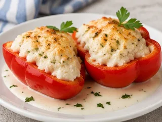 PIMIENTOS RELLENOS CON BRANDADA DE BACALAO Y SALSA DE TINTA