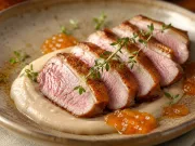 PECHUGAS DE PATO CON PURÉ DE CASTAÑAS Y JALEA DE NARANJA