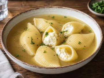 SOPA CON "GALETS" RELLENOS DE CREMA DE QUESO