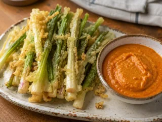 VERDURAS AL VAPOR CON VINAGRETA TEMPLADA  Y CRUJIENTE DE BEICON
