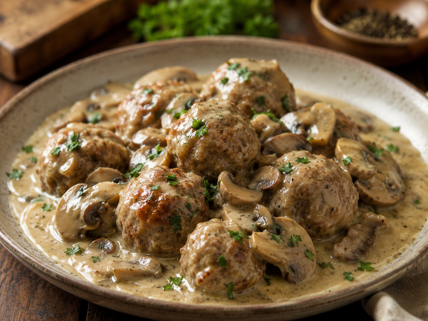 ALBÓNDIGAS CON SALSA DE CHAMPIÑONES